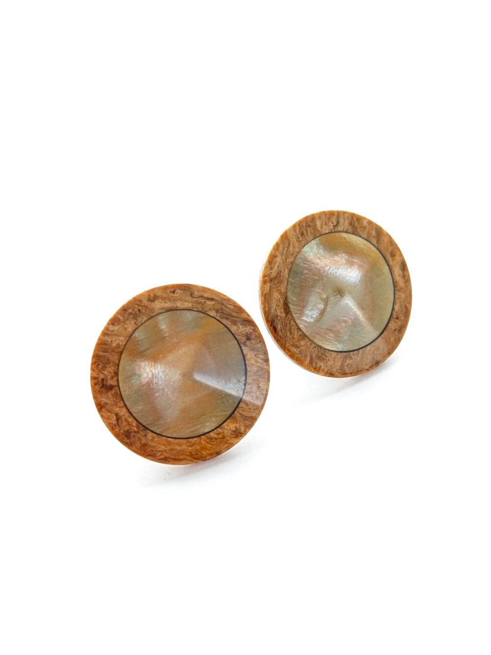 Vintage Mother of Pearl Inlay Natural Button Style Pierced Stud Post Earrings
